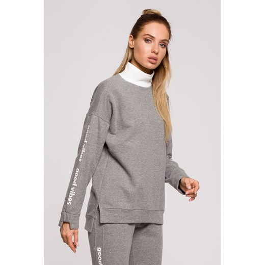 Bluza damska z logo good vibes - szara ze sklepu Cudmoda w kategorii Bluzy damskie - zdjęcie 179657092