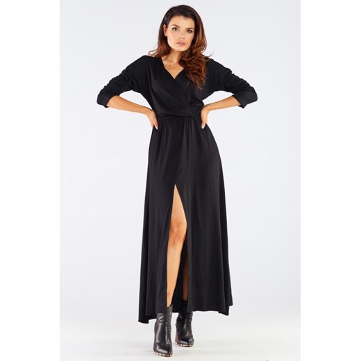 Elegancka sukienka maxi z rozcięciem - czarna ze sklepu Cudmoda w kategorii Sukienki - zdjęcie 179657372