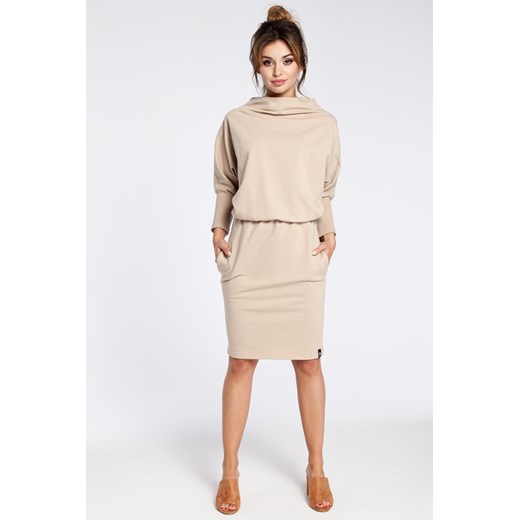 Stylowa sukienka mini z rękawami kimono - beżowa OUTLET ze sklepu Cudmoda w kategorii Sukienki - zdjęcie 179657564