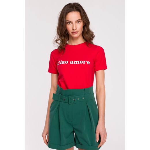 T-shirt z nadrukiem - czerwony ze sklepu Cudmoda w kategorii Bluzki damskie - zdjęcie 179657760
