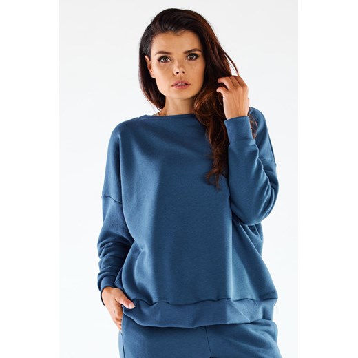 Bawełniana bluza o luźnym kroju - niebieska ze sklepu Cudmoda w kategorii Bluzy damskie - zdjęcie 179657904
