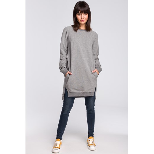 Bluza - tunika z rozcięciami po bokach i ściągaczem na dole - szara ze sklepu Cudmoda w kategorii Bluzy damskie - zdjęcie 179657961