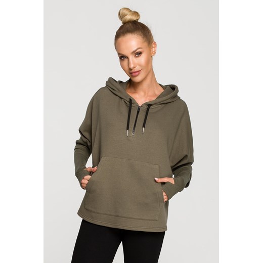 Bluza damska z kapturem i mankietami - khaki ze sklepu Cudmoda w kategorii Bluzy damskie - zdjęcie 179658151