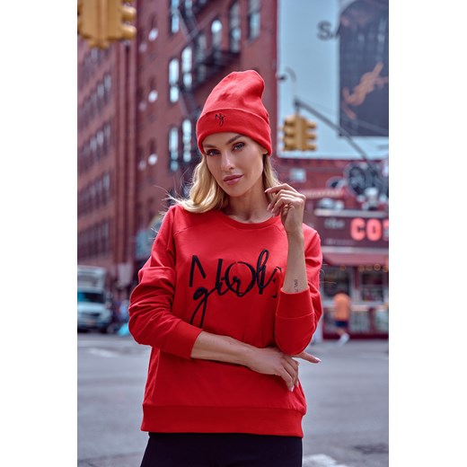 Bluza dresowa z haftem - czerwona ze sklepu Cudmoda w kategorii Bluzy damskie - zdjęcie 179658170