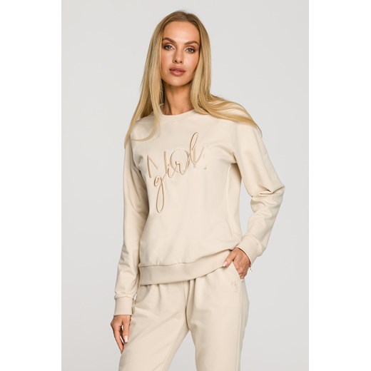 Bluza dresowa z haftem - piaskowa ze sklepu Cudmoda w kategorii Bluzy damskie - zdjęcie 179658171