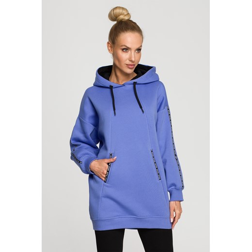 Bluza oversize z lampasami i kapturem - jasnofioletowa ze sklepu Cudmoda w kategorii Bluzy damskie - zdjęcie 179658181