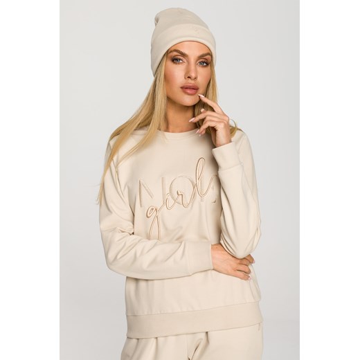 Czapka beanie z haftem - piaskowa ze sklepu Cudmoda w kategorii Czapki zimowe damskie - zdjęcie 179658230