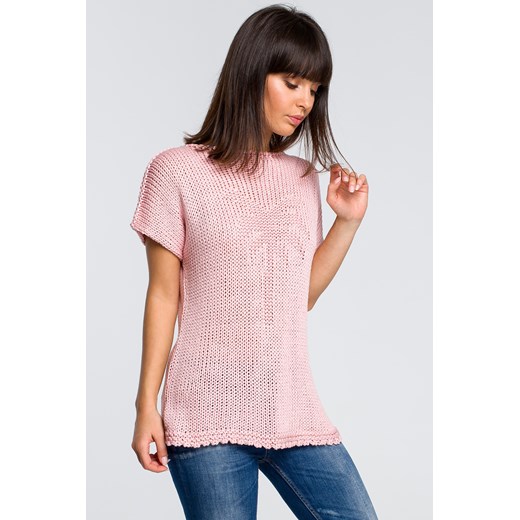 Sweter z palmą - różowy ze sklepu Cudmoda w kategorii Swetry damskie - zdjęcie 179658252