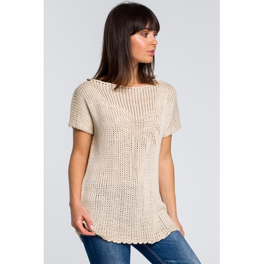 Sweter z palmą - beżowy ze sklepu Cudmoda w kategorii Swetry damskie - zdjęcie 179658261