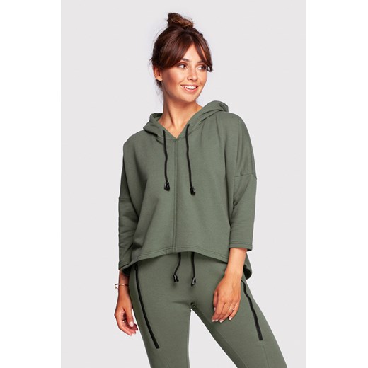 Bluza o luźnym kroju z kapturem - khaki ze sklepu Cudmoda w kategorii Bluzy damskie - zdjęcie 179658281