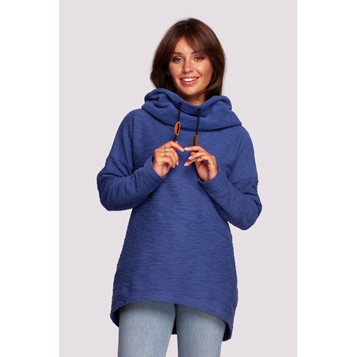 Bluza z kapturem i kołnierzem - indygo ze sklepu Cudmoda w kategorii Bluzy damskie - zdjęcie 179658321
