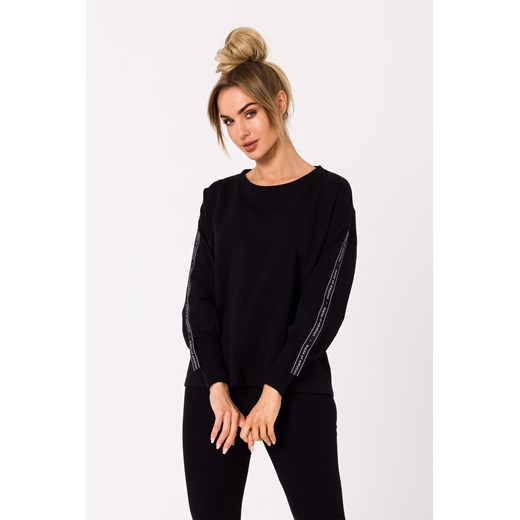 Bluza z lampasami na rękawach - czarna ze sklepu Cudmoda w kategorii Bluzy damskie - zdjęcie 179658874