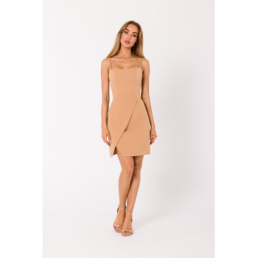 Elegancka sukienka mini na ramiączkach - karmelowa ze sklepu Cudmoda w kategorii Sukienki - zdjęcie 179658963