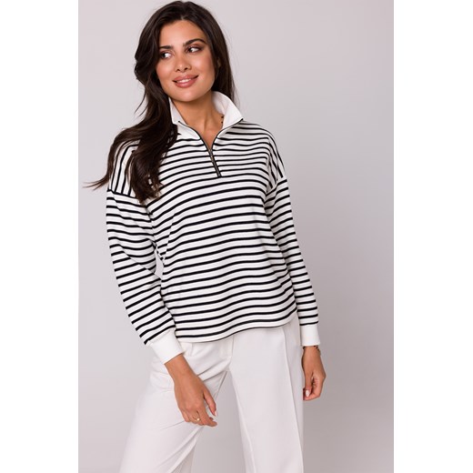 Bluza w paski z wysokim kołnierzem - model 1 ze sklepu Cudmoda w kategorii Bluzy damskie - zdjęcie 179659052