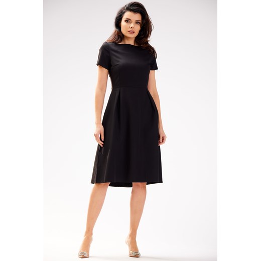Elegancka sukienka rozkloszowana midi - czarna ze sklepu Cudmoda w kategorii Sukienki - zdjęcie 179659204