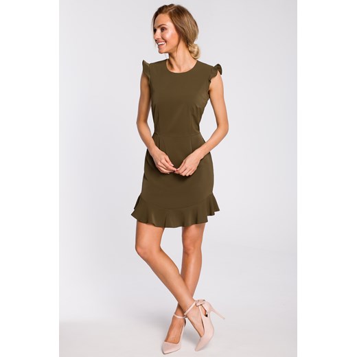 Urocza sukienka mini z falbaną - khaki ze sklepu Cudmoda w kategorii Sukienki - zdjęcie 179659321