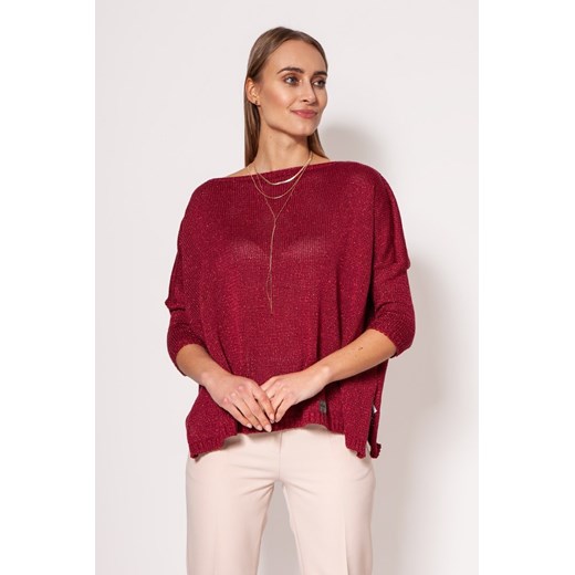 Ciepły sweter damski typu oversize - bordowy ze sklepu Cudmoda w kategorii Swetry damskie - zdjęcie 179659340