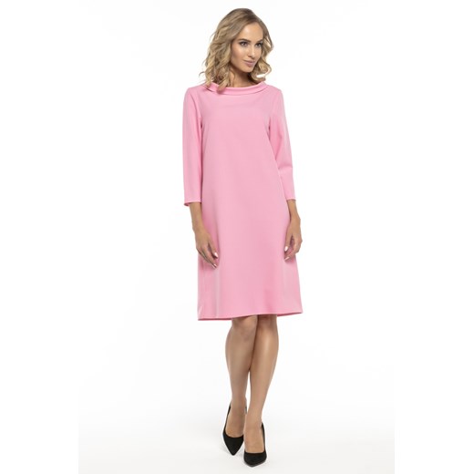 Elegancka sukienka z kołnierzykiem - różowa ze sklepu Cudmoda w kategorii Sukienki - zdjęcie 179659724
