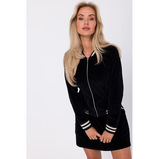 Welurowa bluza z ozdobnymi mankietami - czarna ze sklepu Cudmoda w kategorii Bluzy damskie - zdjęcie 179659903