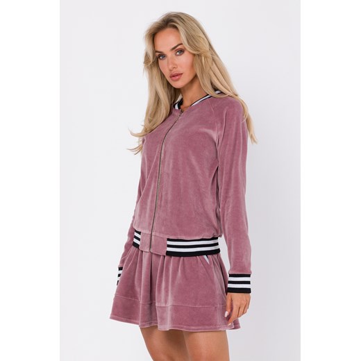 Welurowa bluza z ozdobnymi mankietami - brudno-różowa ze sklepu Cudmoda w kategorii Bluzy damskie - zdjęcie 179659904