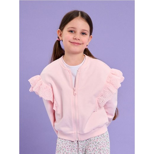 Sinsay - Bluza a haftowanymi falbanami - różowy ze sklepu Sinsay w kategorii Bluzy dziewczęce - zdjęcie 179662853