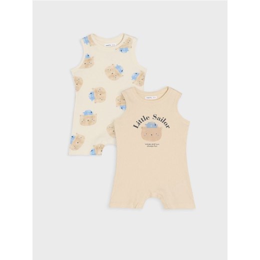 Sinsay - Rampersy bez rękawów z prążkowanej dzianiny 2 pack - kremowy ze sklepu Sinsay w kategorii Rampersy - zdjęcie 179662901