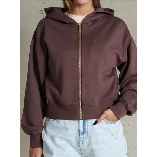 Sinsay - Rozpinana bluza z kapturem soft touch - brązowy ze sklepu Sinsay w kategorii Bluzy damskie - zdjęcie 179663153