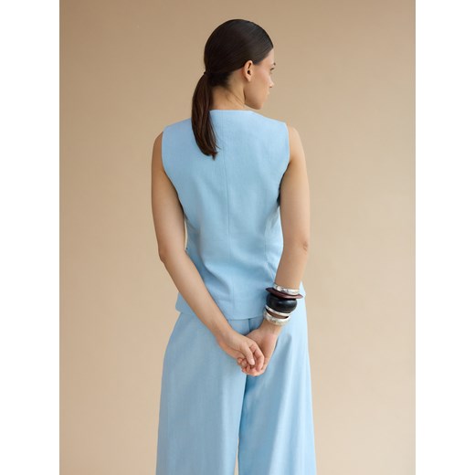 Reserved - Taliowana kamizelka z lnem - jasnoniebieski Reserved S Reserved