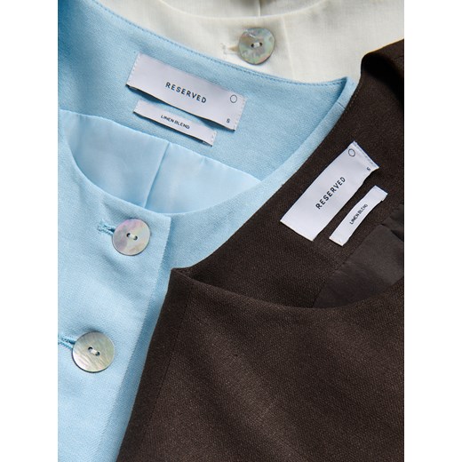 Reserved - Taliowana kamizelka z lnem - jasnoniebieski Reserved S Reserved