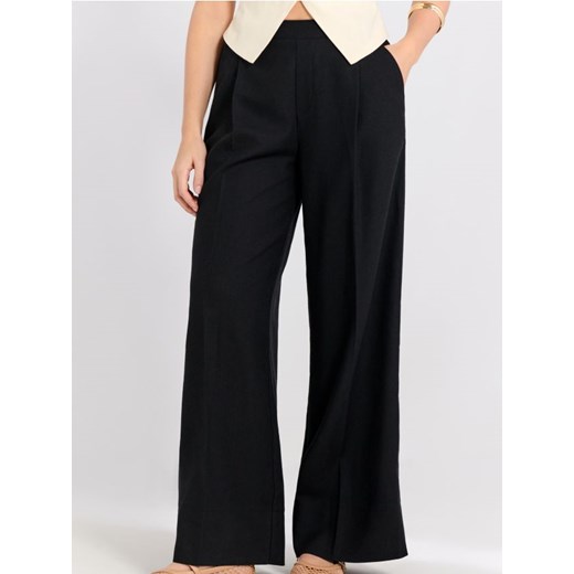 Sinsay - Spodnie wide leg w kant z domieszką lnu - czarny Sinsay XS Sinsay