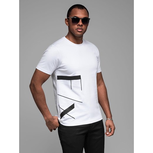 Koszulka męska z bawełnianego jerseyu z dużym bocznym napisem – biała V2 OM-TSPT-0213 ze sklepu ombre w kategorii T-shirty męskie - zdjęcie 179670093