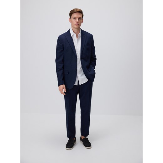 Reserved - Marynarka regular fit z lnem - granatowy Reserved 48 Reserved