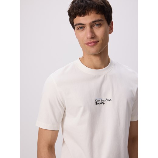 Reserved - T-shirt regular z nadrukiem - złamana biel Reserved M promocja Reserved