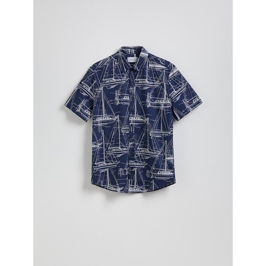 Reserved - Koszula regular z krótkim rękawem - granatowy Reserved M Reserved