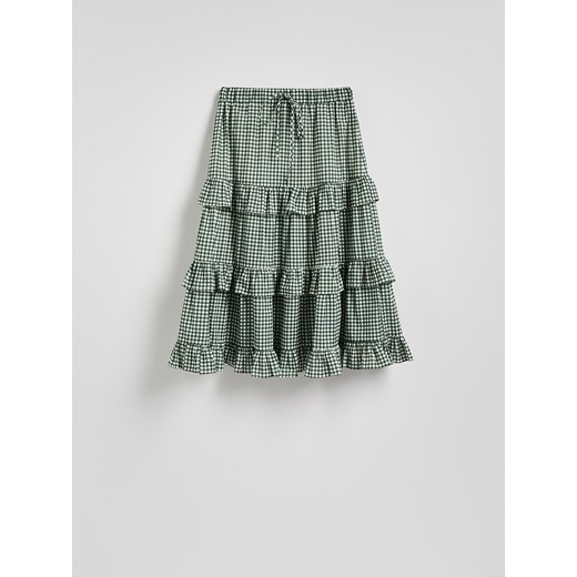 Reserved - Spódnica z falbanami - ciemnozielony Reserved L Reserved