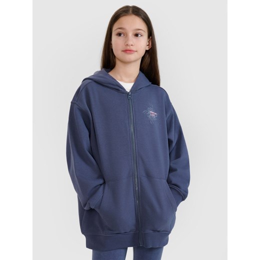 Dziewczęca bluza dresowa rozpinana z kapturem 4F 4FJWSS25TSWSF1482 - granatowa ze sklepu Sportstylestory.com w kategorii Bluzy dziewczęce - zdjęcie 179684904
