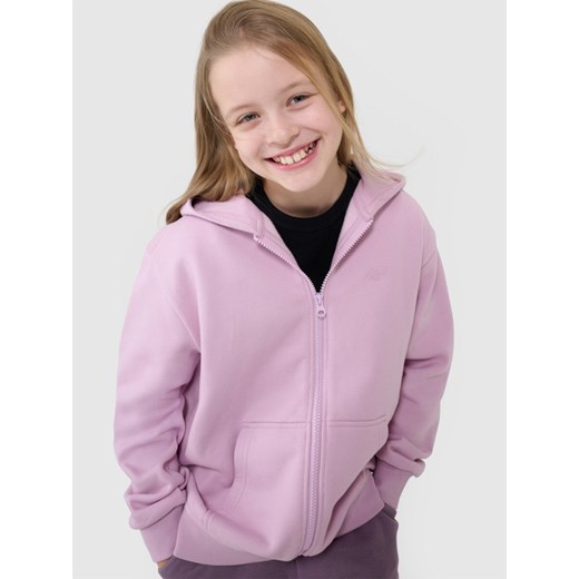 Dziewczęca bluza dresowa z kapturem rozpinana 4F 4FJWSS25TSWSF1853 - różowa ze sklepu Sportstylestory.com w kategorii Bluzy dziewczęce - zdjęcie 179684952