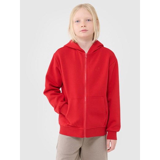Chłopięca bluza dresowa z kapturem rozpinana 4F 4FJWSS25TSWSM1851 - czerwona ze sklepu Sportstylestory.com w kategorii Bluzy chłopięce - zdjęcie 179685024