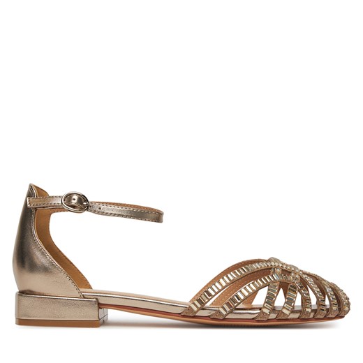 Sandały damskie Alma En Pena złote z klamrą płaskie 