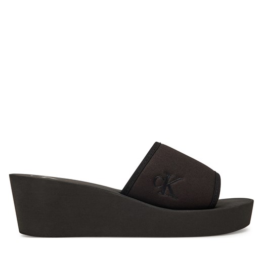 Klapki Calvin Klein Jeans Beach Wedge Slide Canvas YW0YW01725 Czarny ze sklepu eobuwie.pl w kategorii Klapki damskie - zdjęcie 179688080