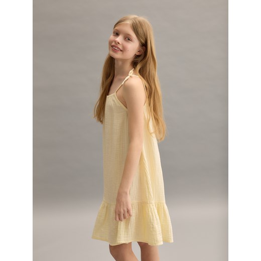 Reserved - Muślinowa sukienka na ramiączkach - jasnożółty Reserved 122 (6-7 lat) Reserved