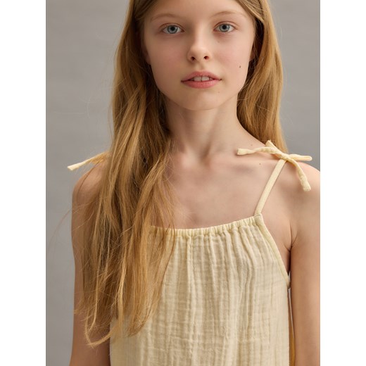 Reserved - Muślinowa sukienka na ramiączkach - jasnożółty Reserved 152 (11 lat) Reserved