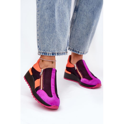 Sneakersy Damskie Na Platformie Skórzane Fuksja Maciejka 06767-15 ze sklepu ZAZOO w kategorii Buty sportowe damskie - zdjęcie 179689524