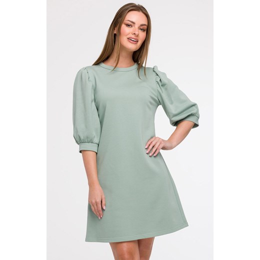 Sukienka damska z bufiastymi rękawami miętowa B291, Kolor miętowy, Rozmiar 2XL/3XL, BeWear ze sklepu Primodo w kategorii Sukienki - zdjęcie 179692253