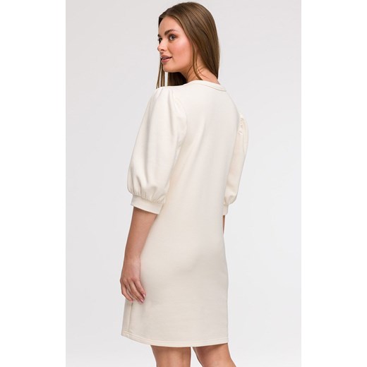 Sukienka damska z bufiastymi rękawami waniliowa B291, Kolor waniliowy, Rozmiar 2XL/3XL, BeWear ze sklepu Primodo w kategorii Sukienki - zdjęcie 179692264