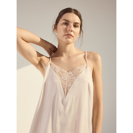 Reserved - Piżama dwuczęściowa z koronką - beżowy Reserved M Reserved