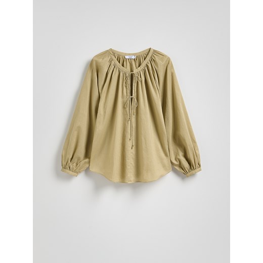Reserved - Bluzka z dodatkiem lnu - oliwkowy Reserved L Reserved