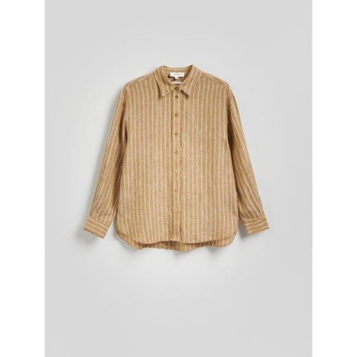 Reserved - Lniana koszula w paski - warm olive Reserved L Reserved