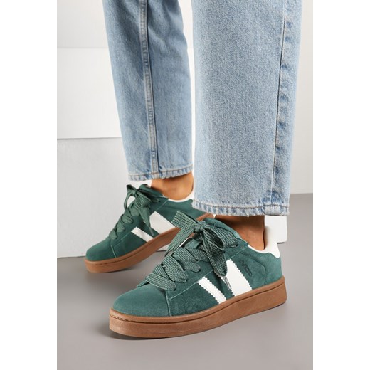 Zielono-Białe Sneakersy w Stylu Klasycznych Tenisówek z Ozdobnymi Paskami Neveza ze sklepu born2be.pl w kategorii Buty sportowe damskie - zdjęcie 179697353