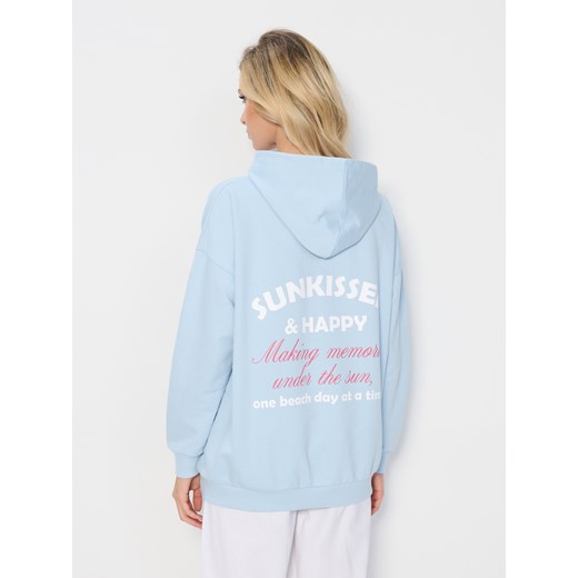 Sinsay - Bluza hoodie z napisem na plecach - błękitny Sinsay M Sinsay